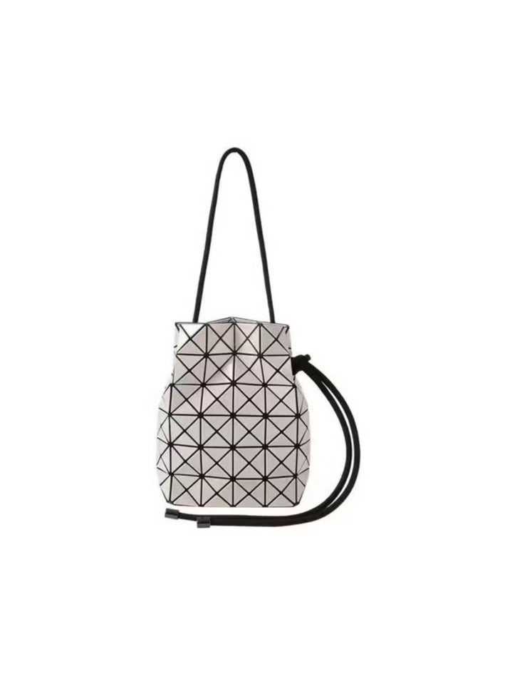 Diamond Geometric Plaid Drawstring Bucket Bag Silver Ladies Fashion Versatile Style - Image 3